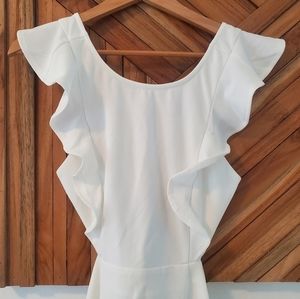White Ruffle Cutout Dress